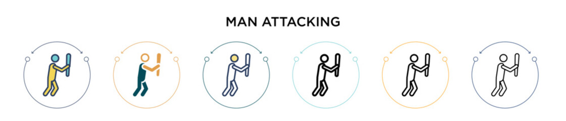 Man attacking icon in filled, thin line, outline and stroke style. Vector illustration of two colored and black man attacking vector icons designs can be used for mobile, ui, web