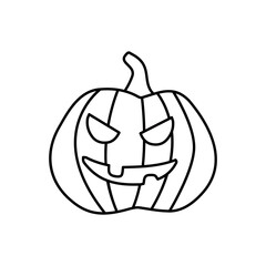 Pumpkin on white background. The Happy Halloween holiday. Doodle pumpkin with scary smile.
