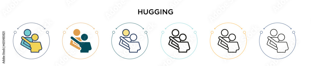 Poster hugging icon in filled, thin line, outline and stroke style. vector illustration of two colored and 