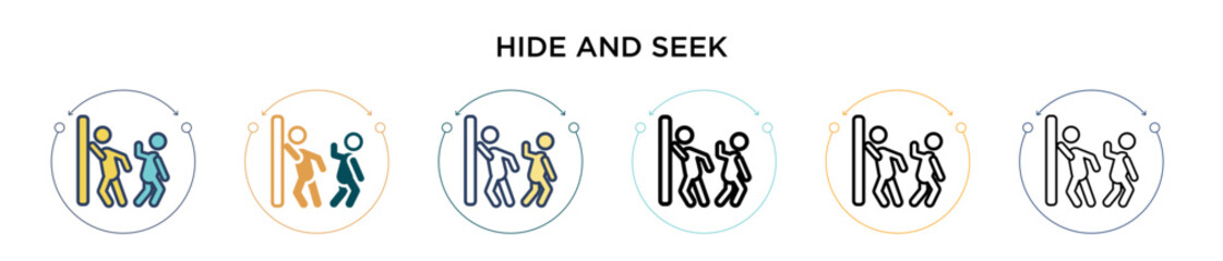 Hide and seek icon in filled, thin line, outline and stroke style. Vector illustration of two colored and black hide and seek vector icons designs can be used for mobile, ui, web