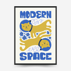 Abstract space and cosmos posters template. Modern trendy Matisse minimal style. Astronomy and Stellar decor. Hand drawn design for wallpaper, wall decor, print, postcard, cover, template, banner