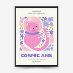 Abstract space and cosmos posters template. Modern trendy Matisse minimal style. Astronomy and Stellar decor. Hand drawn design for wallpaper, wall decor, print, postcard, cover, template, banner