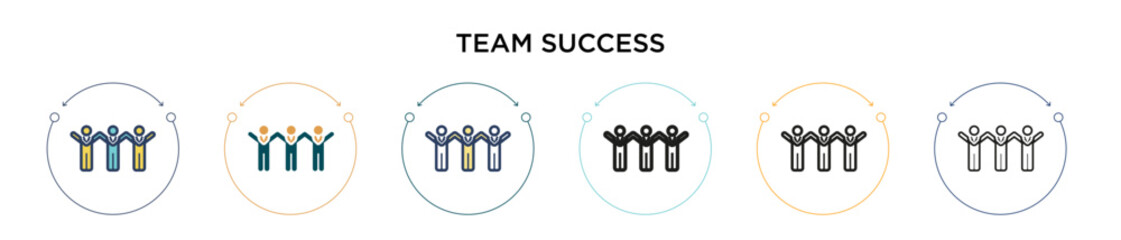 Team success icon in filled, thin line, outline and stroke style. Vector illustration of two colored and black team success vector icons designs can be used for mobile, ui, web