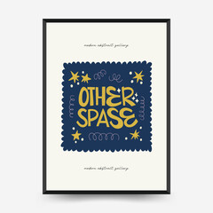 Abstract space and cosmos posters template. Modern trendy Matisse minimal style. Astronomy and Stellar decor. Hand drawn design for wallpaper, wall decor, print, postcard, cover, template, banner