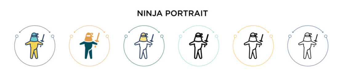 Ninja portrait icon in filled, thin line, outline and stroke style. Vector illustration of two colored and black ninja portrait vector icons designs can be used for mobile, ui, web