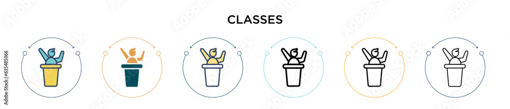Poster classes icon in filled, thin line, outline and stroke style. vector illustration of two colored and 