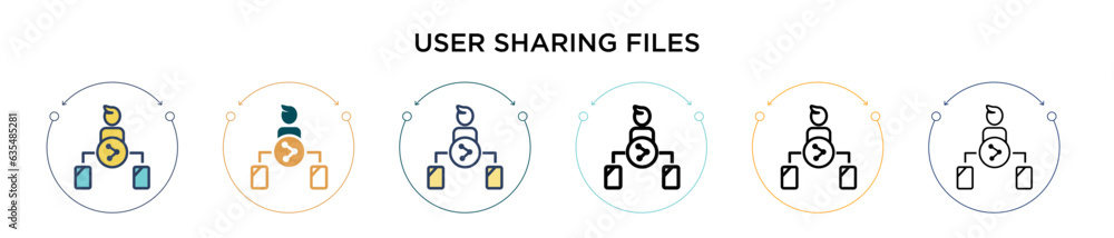 Poster user sharing files icon in filled, thin line, outline and stroke style. vector illustration of two c