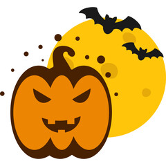 Pumkin Halloween With Moon and Bat