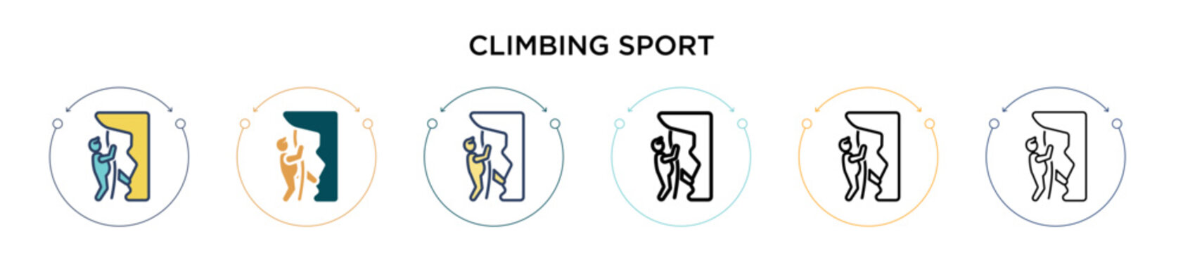 Climbing sport icon in filled, thin line, outline and stroke style. Vector illustration of two colored and black climbing sport vector icons designs can be used for mobile, ui, web