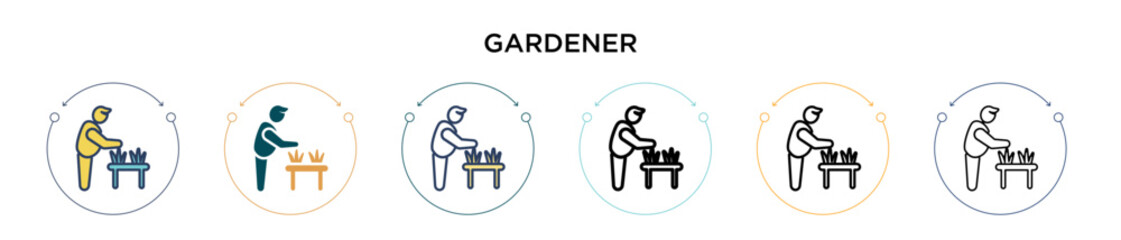 Gardener icon in filled, thin line, outline and stroke style. Vector illustration of two colored and black gardener vector icons designs can be used for mobile, ui, web