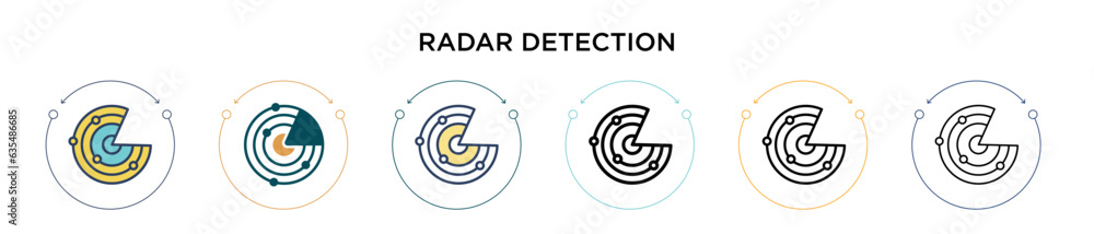 Poster radar detection icon in filled, thin line, outline and stroke style. vector illustration of two colo