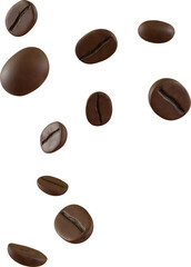 3D Render Falling Roasted Coffee Beans