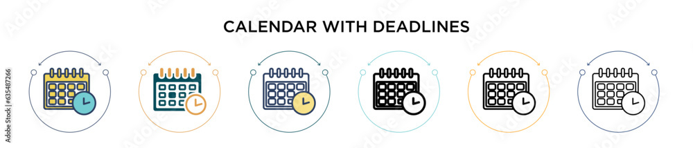 Poster calendar with deadlines icon in filled, thin line, outline and stroke style. vector illustration of 