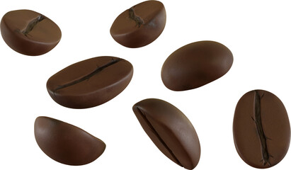 3D Render Falling Roasted Coffee Beans