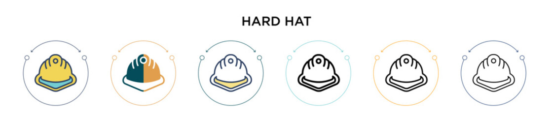 Obraz premium Hard hat icon in filled, thin line, outline and stroke style. Vector illustration of two colored and black hard hat vector icons designs can be used for mobile, ui, web