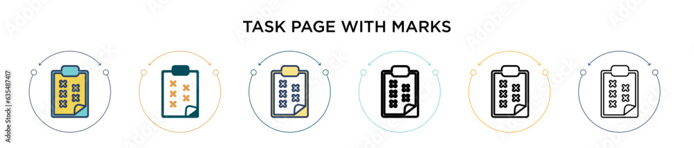 Poster task page with marks icon in filled, thin line, outline and stroke style. vector illustration of two