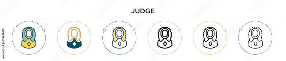 Poster judge icon in filled, thin line, outline and stroke style. vector illustration of two colored and bl