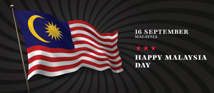 Malaysia day vector banner, greeting card. Malaysian wavy flag