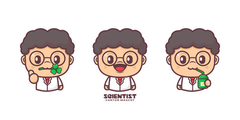 cute scientist cartoon mascot, vector illustrations