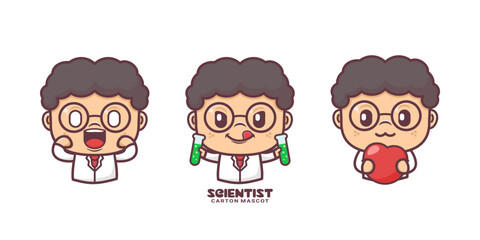 cute scientist cartoon mascot, vector illustrations