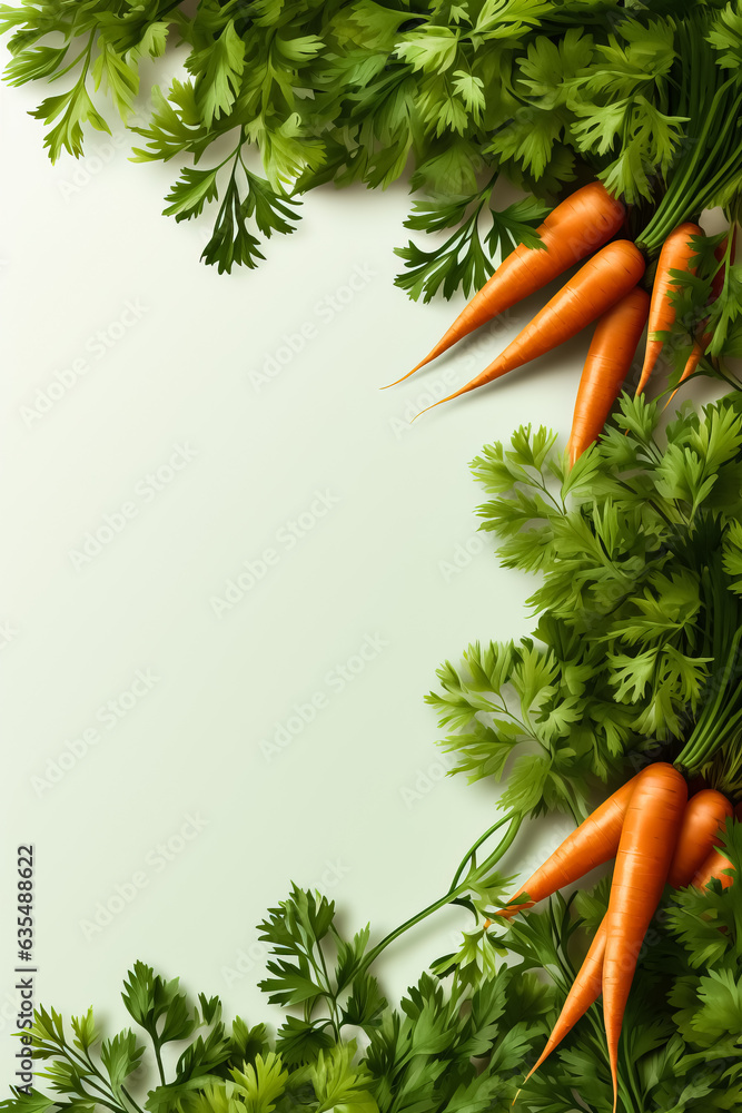 Poster carrots with leaves illustration background with empty space for text
