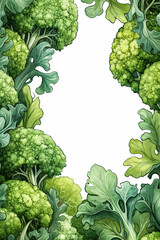 Broccoli with leaves illustration background with empty space for text 