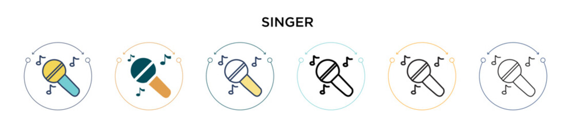 Singer icon in filled, thin line, outline and stroke style. Vector illustration of two colored and black singer vector icons designs can be used for mobile, ui, web