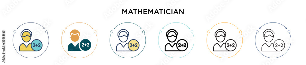 Poster mathematician icon in filled, thin line, outline and stroke style. vector illustration of two colore