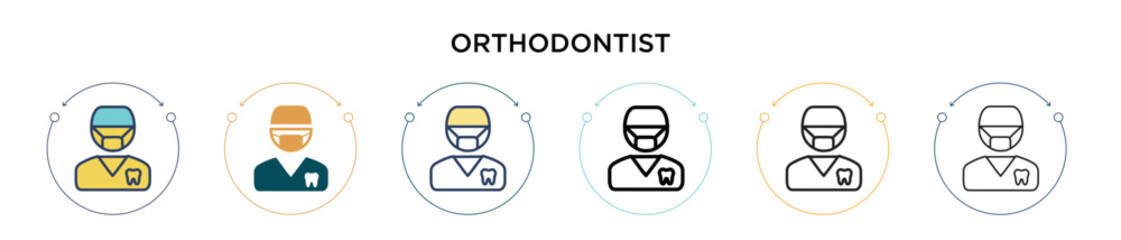 Orthodontist icon in filled, thin line, outline and stroke style. Vector illustration of two colored and black orthodontist vector icons designs can be used for mobile, ui, web