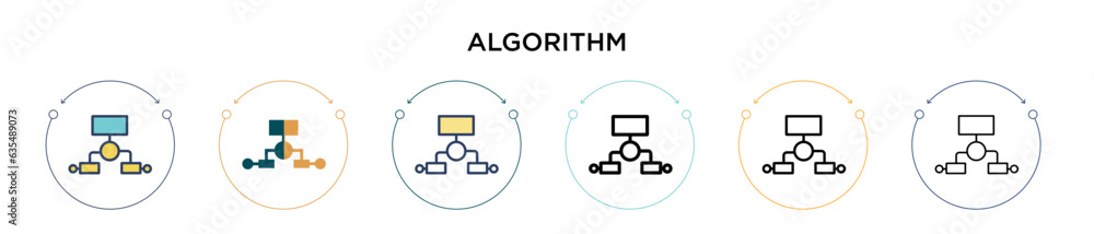 Poster algorithm icon in filled, thin line, outline and stroke style. vector illustration of two colored an