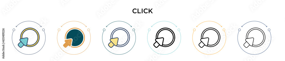 Aufkleber click icon in filled, thin line, outline and stroke style. vector illustration of two colored and bl
