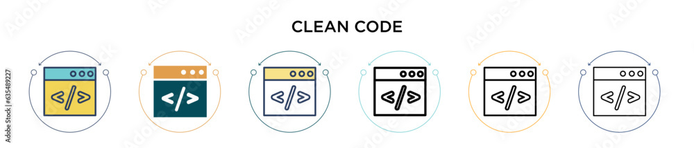 Poster clean code icon in filled, thin line, outline and stroke style. vector illustration of two colored a