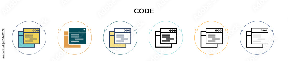 Poster code icon in filled, thin line, outline and stroke style. vector illustration of two colored and bla