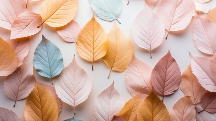 Pastel background made of fallen autumn leaves 