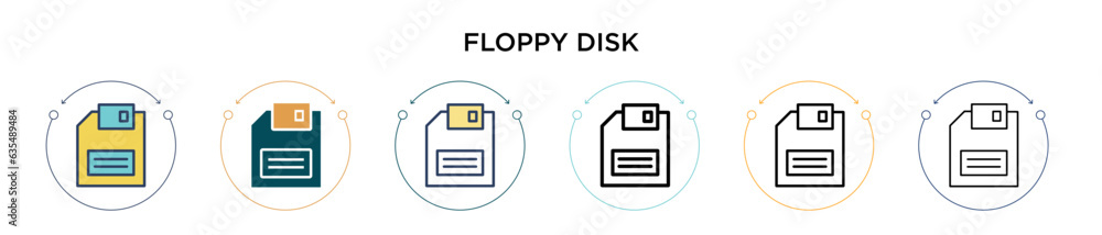 Poster floppy disk icon in filled, thin line, outline and stroke style. vector illustration of two colored 