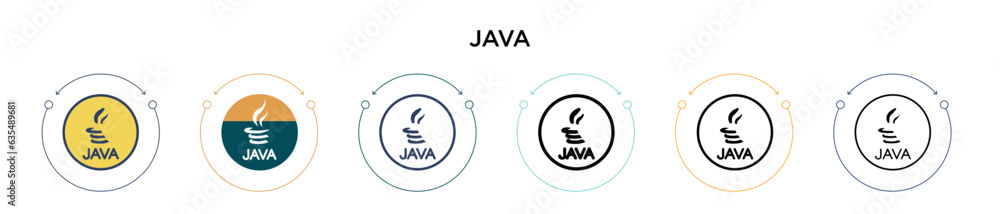 Poster java icon in filled, thin line, outline and stroke style. vector illustration of two colored and bla