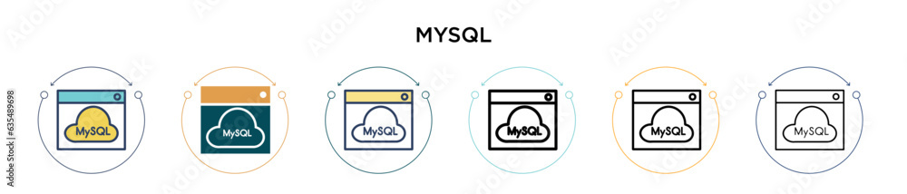 Poster mysql icon in filled, thin line, outline and stroke style. vector illustration of two colored and bl