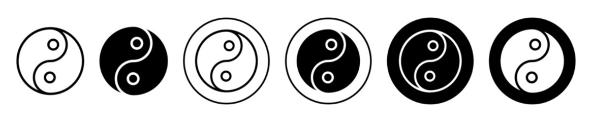 yin yang icon set. jing jang vector symbol in black filled and outlined style. karma sign.