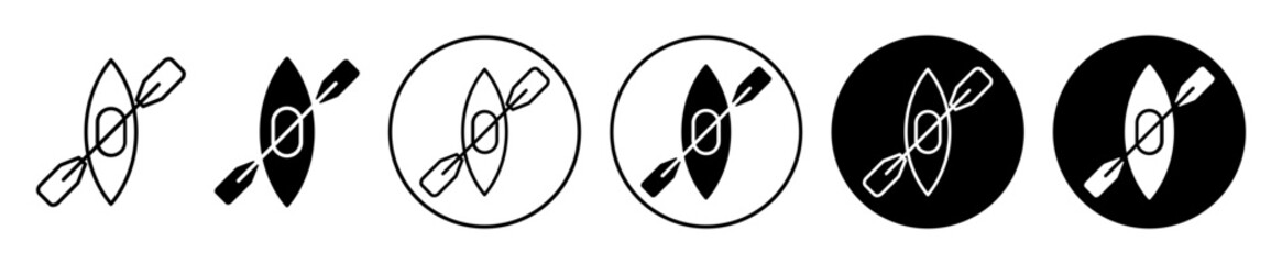 kayak vector icon set with paddles in black filled and outlined style.