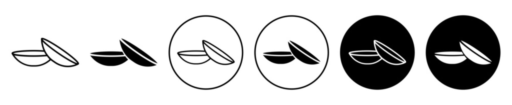 Contact Lens Icon Set. Eye Lenses Vector Symbol In Black Filled And Outlined Style.