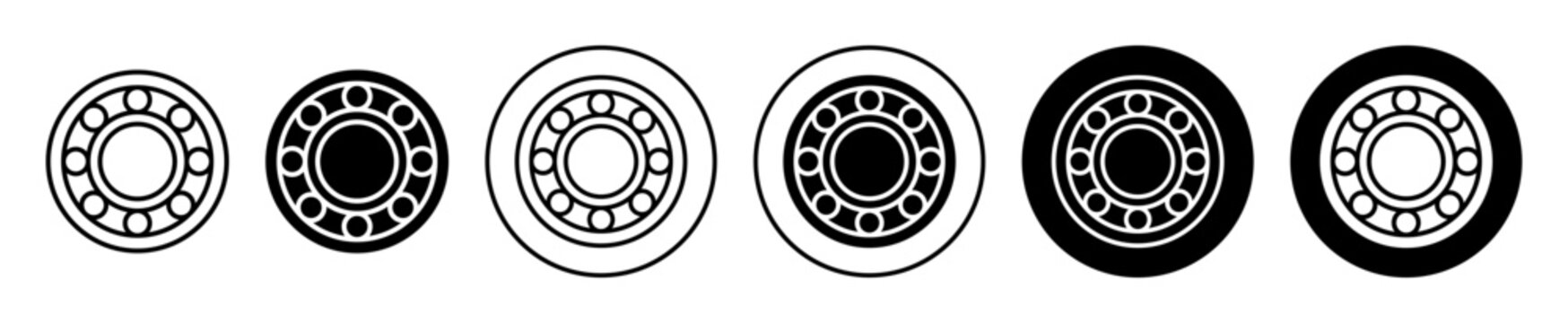 Ball Bearing Icon set. friction bearing vector symbol in black filled and outlined style.