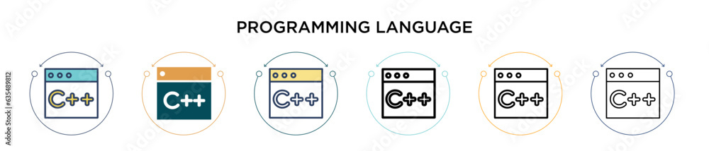 Poster programming language icon in filled, thin line, outline and stroke style. vector illustration of two