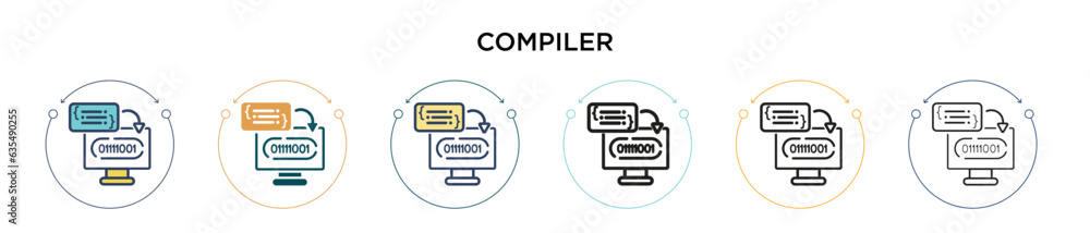 Poster compiler icon in filled, thin line, outline and stroke style. vector illustration of two colored and