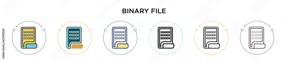 Poster binary file icon in filled, thin line, outline and stroke style. vector illustration of two colored 