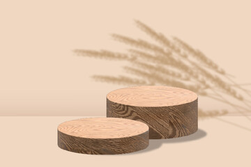 Natural Wooden 3d Lectern With Wheat Plants On Beige Wall