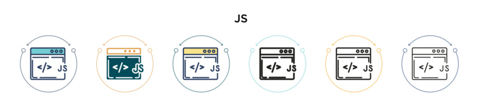 Js icon in filled, thin line, outline and stroke style. Vector illustration of two colored and black js vector icons designs can be used for mobile, ui, web