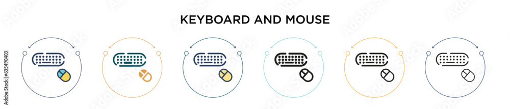 Poster keyboard and mouse icon in filled, thin line, outline and stroke style. vector illustration of two c