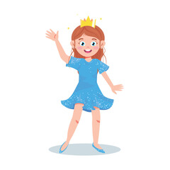 Little princess. Vector illustration of princess. Girl princess, happy girl. Magic, fairy tale illustration. Verctor illistration in cartoon style