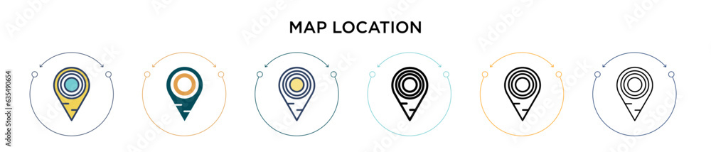 Poster map location icon in filled, thin line, outline and stroke style. vector illustration of two colored