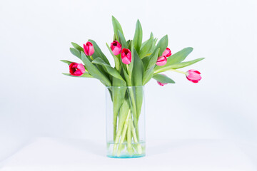 Many kinds of beautiful flowers put in vase on a white background